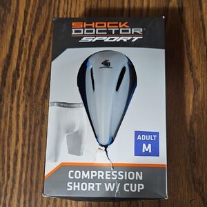 SHOCK DOCTOR Adult Compression Short w/Protective Cup - White - Size M